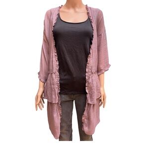 Easel Sheer Dusty Rose Ruffle Duster Cardigan Kimono Shrug Large